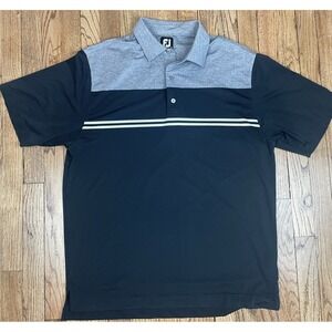 FootJoy FJ Performance Polo Golf Shirt Gray Black Stripe Colorblock Men's Large